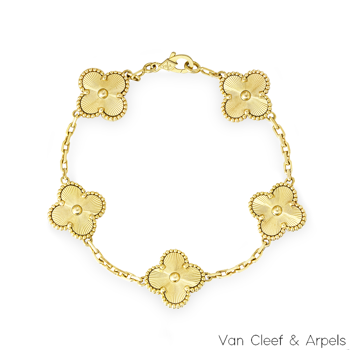 Van Cleef & Arpels Yellow Gold Guilloche Vintage Alhambra 5 Motif Bracelet VCARP3JK00 Van Cleef & Arpels Yellow Gold Guilloche Vintage Alhambra 5 Motif Bracelet VCARP3JK00